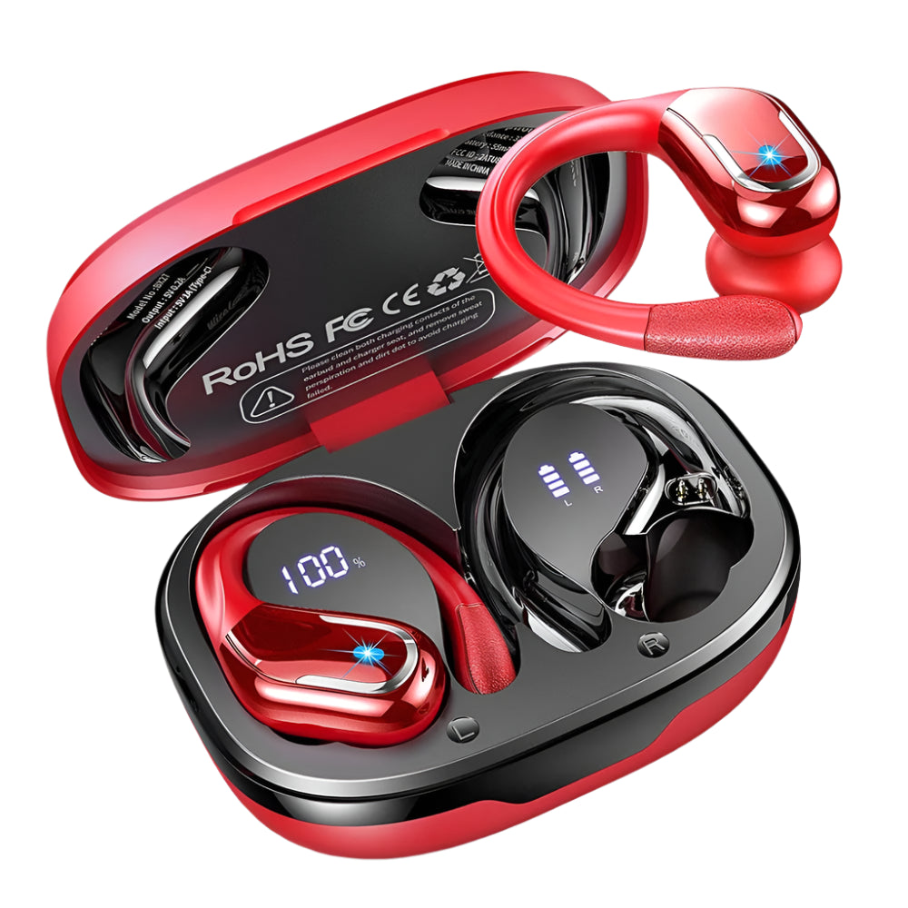 Auricolari Wireless Bluetooth 5.3 con Ganci per le Orecchie – Microfono ENC, Ideali per Sport e Chiamate