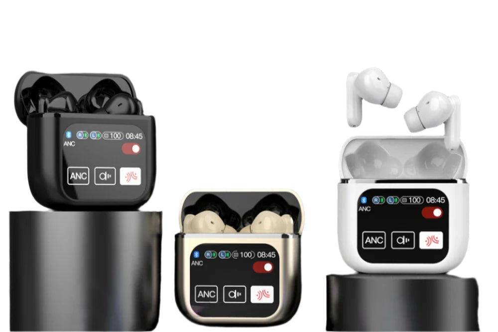 Auricolari TWS con Cancellazione Attiva del Rumore, Controllo Touch, Schermo LCD, Bassi Potenti e Microfono ENC