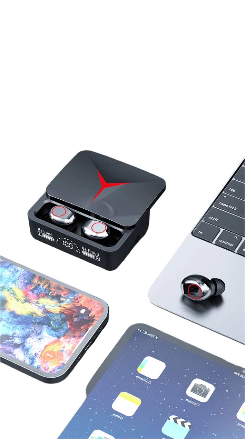 Auricolari Bluetooth 5.3 Wireless M90 Pro con Controllo Touch, Cuffie da Gaming HiFi Stereo, Riduzione del Rumore, Microfono Integrato