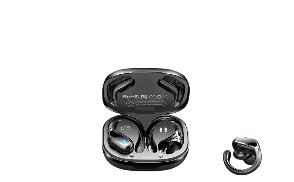 Auricolari Wireless Bluetooth 5.3 con Ganci per le Orecchie – Microfono ENC, Ideali per Sport e Chiamate