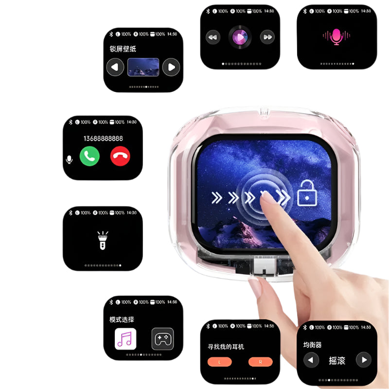 Auricolari Bluetooth TWS con Schermo LCD a Colori, Controllo Touch Intelligente, Audio Stereo HiFi e Riduzione del Rumore
