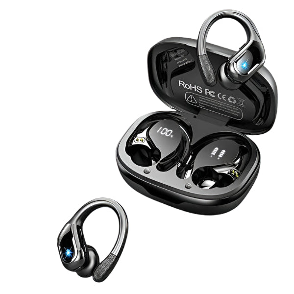 Auricolari Wireless Bluetooth 5.3 con Ganci per le Orecchie – Microfono ENC, Ideali per Sport e Chiamate